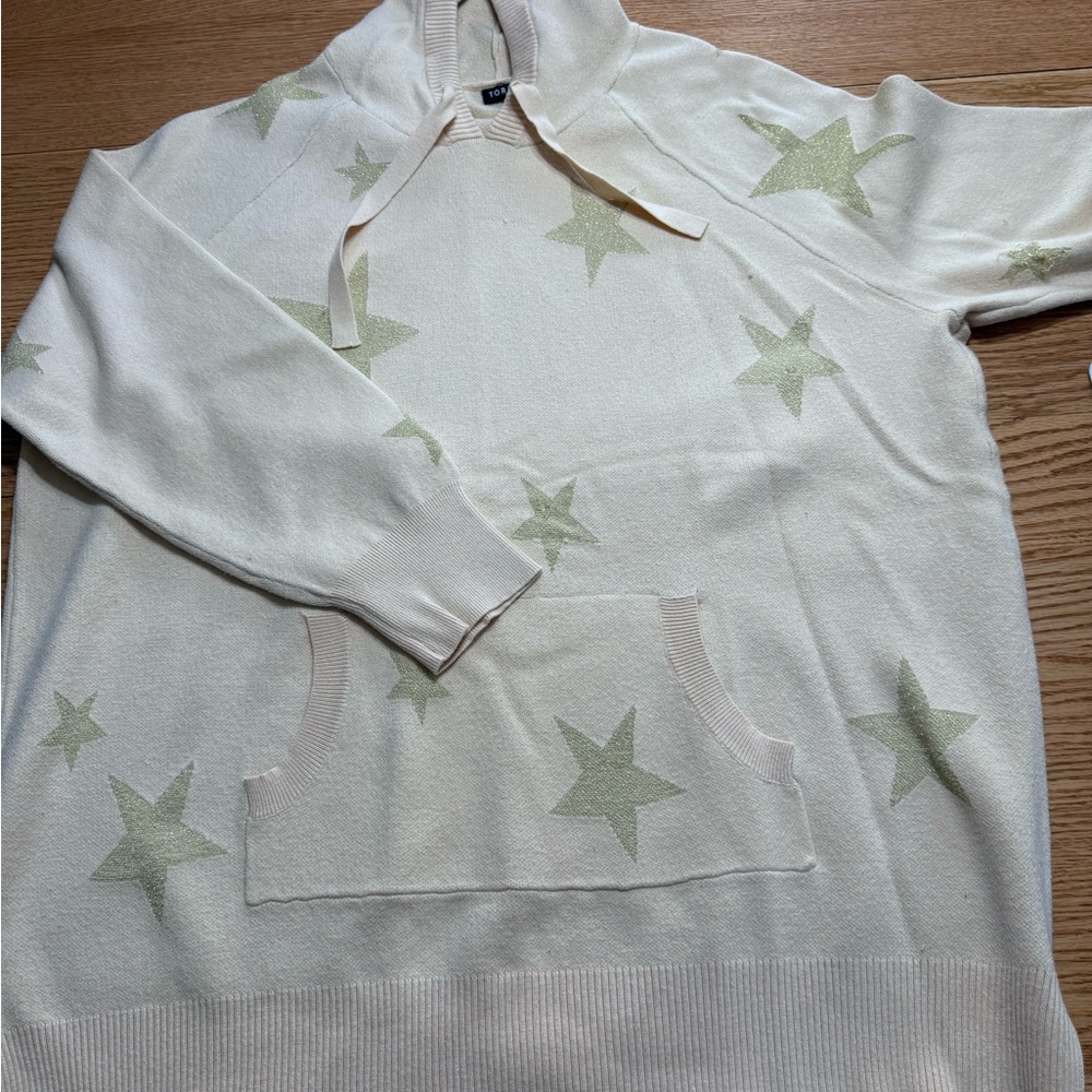 Cream Hooded Sweater With Gold Metallic Stars Size 2 (2X)